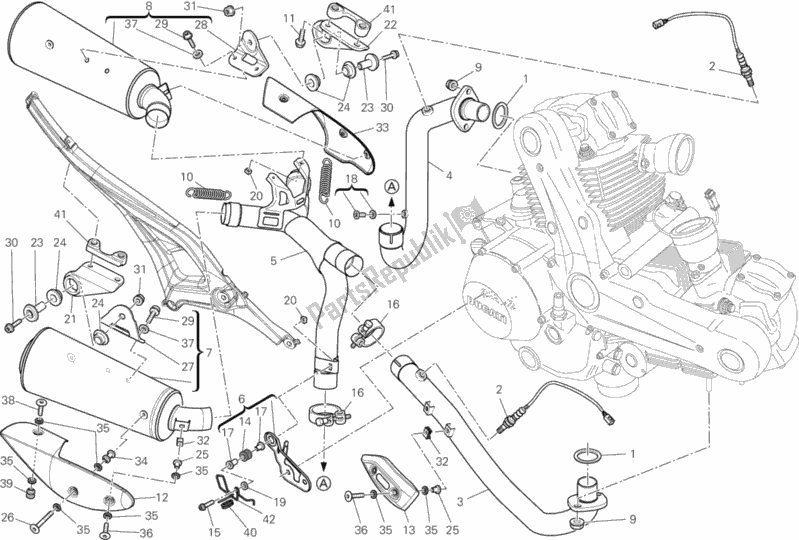 All parts for the Exhaust System of the Ducati Monster 696 ABS USA 2014